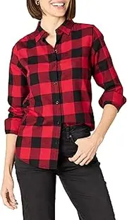 [Amazon Essentials] Women's Classic-Fit Long-Sleeve Lightweight Plaid Flannel Shirt