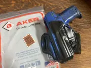 AKER Plain Black Leather Flatsider OWB Holster For H&K HK P2000 LEFT