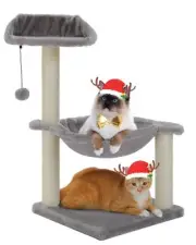Cat Tree 28" Cat Scratching Post with 15.7" Large Cat Hammock Bed for Indoor ...