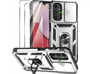 Ezydigitals Case For Samsung Galaxy A16 5G Heavy Duty Case Metal Ring Kickstand Cover Case 2Pcs Screen Protectors - Silver
