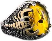 [HSQYJ] Retro Oval Yellow Agate Cocktail Rings Gothic Hip Hop Punk Crystal Zircon Scorpion Party Ring for Men Boy Fashion Jewellery Gifts