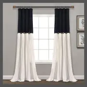 95"x40" Farmhouse Linen Button Light Filtering Window Curtain Panel Black/White