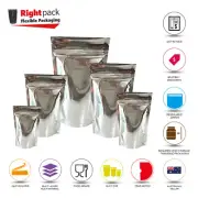 SILVER SHINY STAND UP POUCH FOIL COFFEE MYLAR FOOD POUCH ZIP LOCK GRIP HEAT SEAL