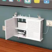 White Wood-Plastic Wifi Router Cover Storage Box Wall Mounted Shelf Organiser