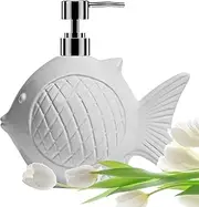 White Soap Dispenser Bathroom, Amaauto Ceramic Fish Shaped Lotion Hand Soap Dispenser with Easy-to-Press Stainless Pump, Large 16 Oz Capacity Allows Easy Replacement of Refills
