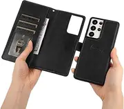 [GoshukunTech] for Samsung Galaxy S22 Ultra 5G Case,for Galaxy S22 Ultra 5G Case[2 in 1 Wallet Leather Case] Detachable Magnetic Flip Cover with Card Slots,Wrist Strap-Black