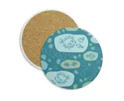 blue bubbles line drawing fishes coaster cup mug tabletop protection absorbent st