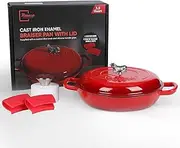 3.5 Qt Enameled Cast Iron Braiser Pan with Lid - With Customizable Knobs & Silicone Heat Grippers - Dutch Oven Cast Iron for Stir Fry & Baking - Braising Pan with Lid Oven Safe Upto 500F