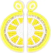 [LIYJTK] Beaded Drop Earrings Pastoral Lemon Style Ultra Light Colorfast Dangle Party Dating Outing Rustic Handmade Knitted Summer Fruit Unisex Boho Beads