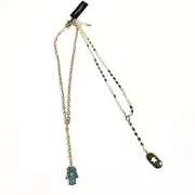 Christian Siriano 2-pc Hamsa Hand Pendant Chain Necklace Gold Tone