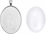Julie Wang 10 Sets Silver Oval Bezel Blank Tray Pendant with Glass Cover 40x30mm
