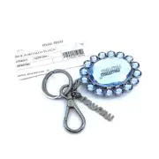 Miu Miu Trick Key Chain Key Ring Bag Charm Crystal Rhinestone Light Blue New