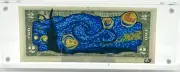HAND-DRAWN STARRY NIGHT ART ON REAL $2 BILL – FRAMED – ONE-OF-A-KIND GIFT