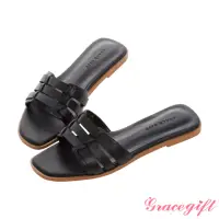 在飛比找momo購物網優惠-【Grace Gift】寬織帶平底拖鞋(黑)