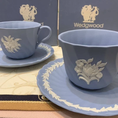 Wedgwood Jasperware Dancing Hours Blue Cup Saucer Set Coffee Tea Serve Ware New
