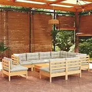 10 Piece Garden Lounge Set with Cream Cushions Solid Pinewood Patio Bar Sets