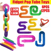 6/12XFidget Pop Tube Pip Sensory Stress Game Relief Toys Kids Tools Adults Chain