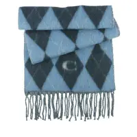 在飛比找環球Online優惠-【COACH】C Logo 拼色菱格紋羊毛圍巾(霧藍/深藍色