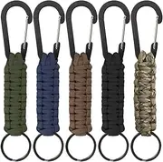 5 Pcs Paracord Keychains with Carabiner, SENHAI Braided Lanyard Ring Hook Clip for Keys Knife Flashlight Outdoor Camping Hiking Backpack Fit Men Women - 5 Colors