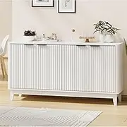 Oikiture Buffet Sideboard Storage Cabinet 4 Doors Cupboard Hallway Table White