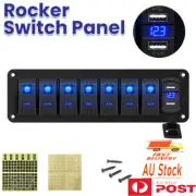 8 Gang 12V Switch Panel Dual USB LED Rocker Circuit Breaker For Car Boat Marine