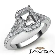Halo Setting Emerald Cut Semi Mount Diamond Engagement Ring 18k White Gold 0.5Ct