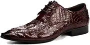 [Generic] Business Oxford for Men Formal Dress Shoes Lace Up StyleGenuine Leather Embossed Crocodile Texture Pointed Toe Block Heel
