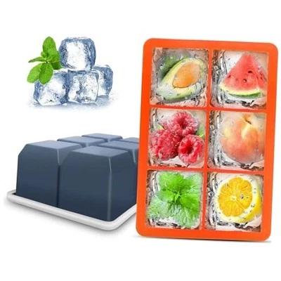 Silicone Ice Cube Trays with Lids,Large Square Ice Cube Dark Gray and Orange