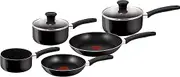 Tefal B470S544 Delight 5 Piece Non Stick Pan Set (14 cm Milk, 16/18 cm Saucepans with Lids, 20/24 cm Frypan), Black