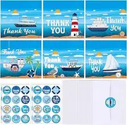 Lincia 48 Pack Nautical Thank You Cards with Envelopes and Stickers - Staff Thank You Notes for Cruise Staff Gifts - Bulk Cruise Accessories for Ship Boat Birthday Greetings