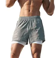 Men's 2-in-1 Running Shorts with Pockets Liner Gym Training Fitness Workout Short Pants 1 Piece BBZY
