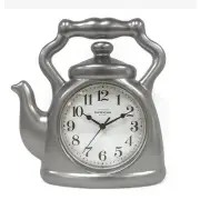 PresenTime & Co. Teapot 11-in Clock Silver Plastic Non-Ticking Modern Farmhouse