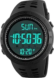 [cofuo] Mens Digital Sports Watch, Military Waterproof Watches Fashion Army Electronic Casual Wristwatch with Luminous Calendar Stopwatch Alarm LED Screen
