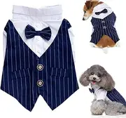 Dog Tuxedo Clothes Suit Pet Checked Shirt Costume, Puppy Formal Apparel Outfits, Tuxedo Bow Tie Gentleman Jacket for Small Medium Large Dogs (Navy Blue, M)
