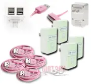 4X 4 USB PORT AC WALL ADAPTER+3FT CABLE POWER CHARGER PINK FOR IPHONE IPOD IPAD