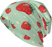 [ZaKhs] Lovely Strawberry Print Beanie Hat Winter Warm Knit Hat Soft Skull Cap for Women Men, Black, One Size