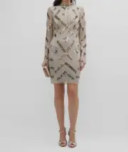 $350 Aidan by Aidan Mattox Women's Silver Sequined Crewneck Dress Size US 6