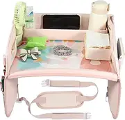 Kid Travel Tray with 15 Pockets Waterproof Kid Car Tray Paintable Toddler Car Seat Tray Cute Cartoon Car Seat Table Tray Breathable Car Lap Tray for Kids Travel Airplane Outdoor (Pink)