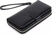 [WATIIFUFU] Female Pu Purse Women's Zipper Wallet Buckle Large Capacity Handbag for Women Black Purse for Lady