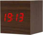 Digital Alarm Clock Wood LED Light Mini Cube Desk Alarm Clock Displays Time Date