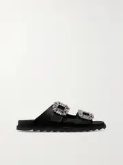 [Roger Vivier] Roger Vivier - Slidy Viv Crystal-embellished Leather Slides - Black - IT39 IT 39 Black