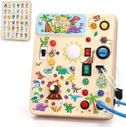 Dinosaur Busy Board with Led Light，Montessori Toys for 1+ Year Old，Sensory Toys for Fine Motor Skills, Gifts & Travel Toys f or Toddlers 1-3，Busy Board Plus Version