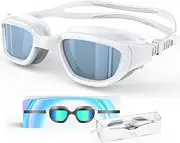 Swimming Goggles, Polarized Goggles Swimming Adult, Anti Fog Anti Leak UV Protection Open Water Swim Goggles for Men Women Junior with Goggle Case
