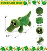 DolliBu Big Eye Alligator Stuffed Animal with Green Plush Shamrock - 6 Inches