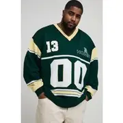 Mens Green Plus Oversized Knitted Varsity Hockey Top