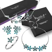 Boxed Petalia Turquoise Blue Jewellery Set Embellished with SWAROVSKI® Crystals in White Gold