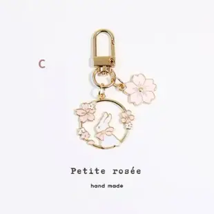 【Petite rosee】櫻花款設計師奢華金屬包包鑰匙圈鍍14K金色調包配件掛吊飾(閨蜜情人女友交換生日禮物)