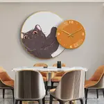 爆款【免運】簡約餐廳貓咪裝飾畫帶掛鐘裝飾獅子溫馨兒童房掛畫簡約飯廳壁畫~壁畫~