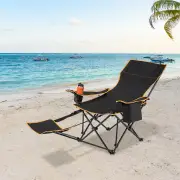 CostwayFolding Camping Chair Adjustable with Footrest and Cup Holder-Black