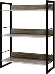 [Artiss] Bookshelf, 3 Tier Metal Book Shelf Bookcase Corner Display Storage Shelves Stand Rack Living Room Office Furniture, 90cm Height Anti-Scratch Pads Sturdy Base Black Wood